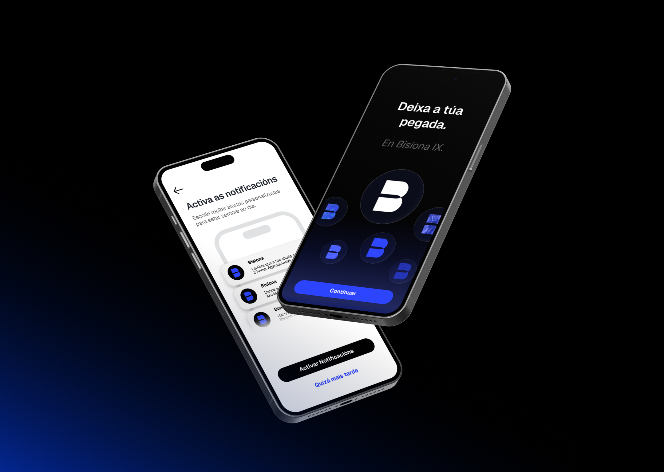 Mockup de la aplicación móvil de Bisiona